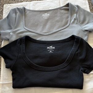 Hollister Ribbed Scoop Neck Short Sleeve Top Duo - Black & Gray